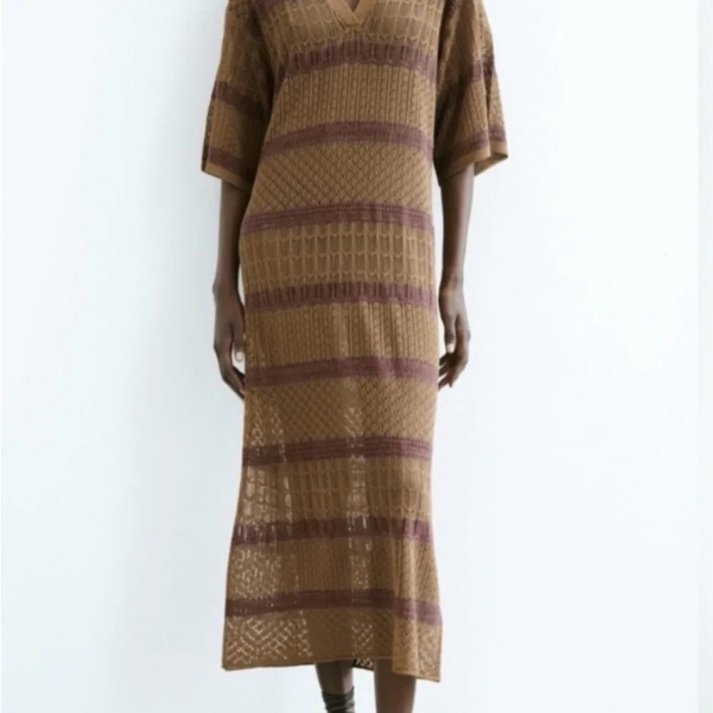 Zara Long Knit Kaftan Maxi Dress Size M/L - Picture 6 of 11